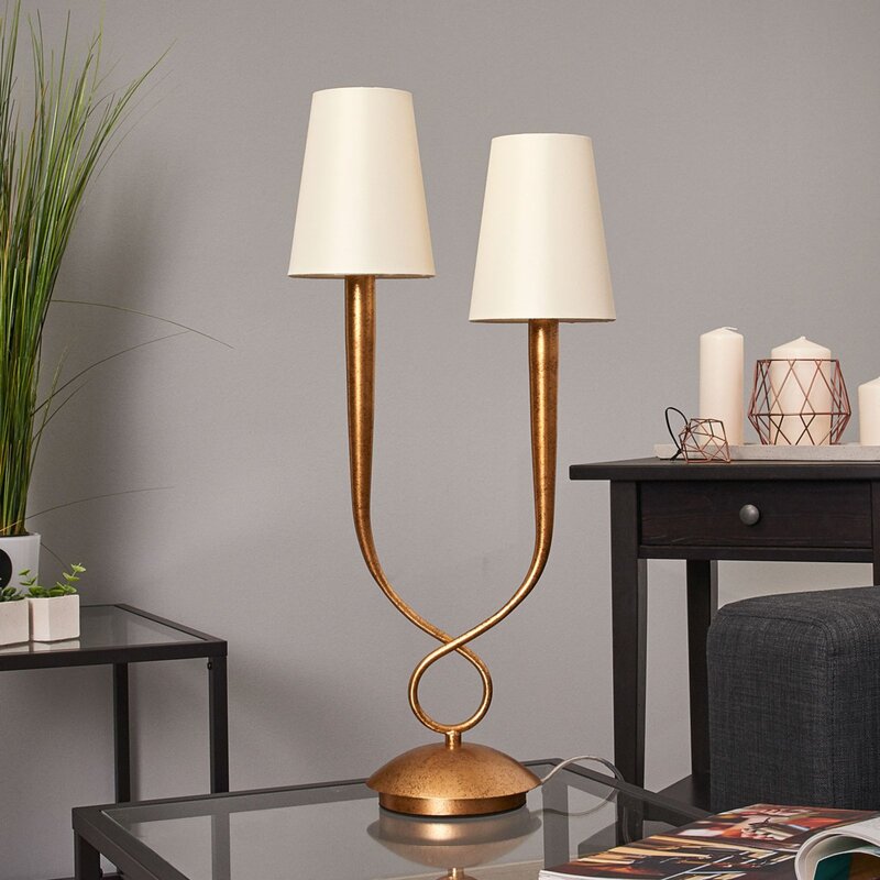 Mantra Iluminación Tischleuchte Paola Tischlampe E14 2fl gold mit Textilschirmen - 8435153235467