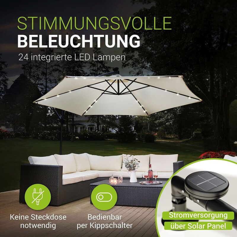LED Ampelschirm Garten Brazil Sonnenschirm mit Kurbel und LED-Beleuchtung - 4260565520283