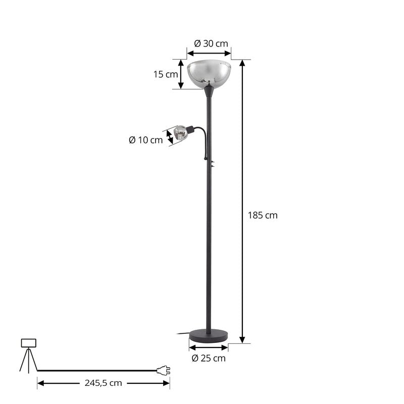 Lindby Stehleuchte Nehemia schwarz Glas Leselicht 185 cm Stehlampe Lampe Leuchte - 4251911793345