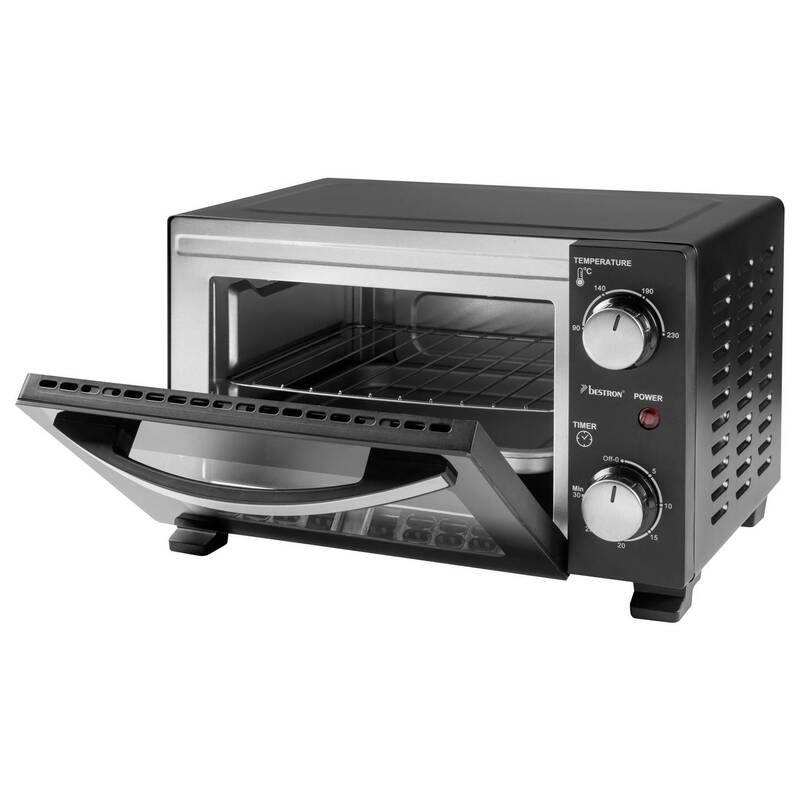 Bestron Mini-Backofen 10l Grillfunktion 800W Elektro schwarz kompakt 230°C - 8712184066612