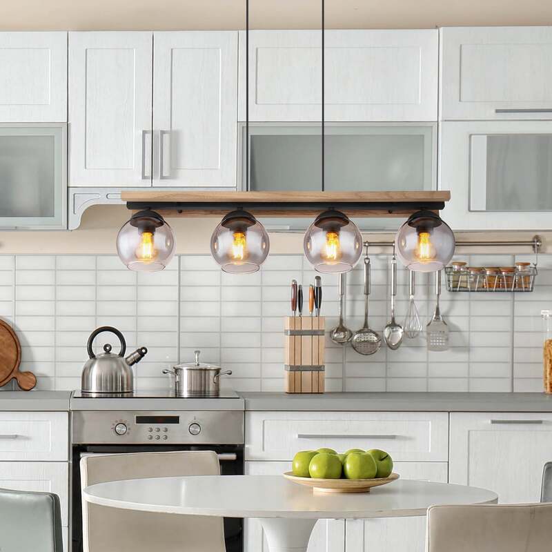 Hängelampe Conni 85 cm rauchgrau Holz/Glas 4-flg dimmbar Globo - 9007371444236