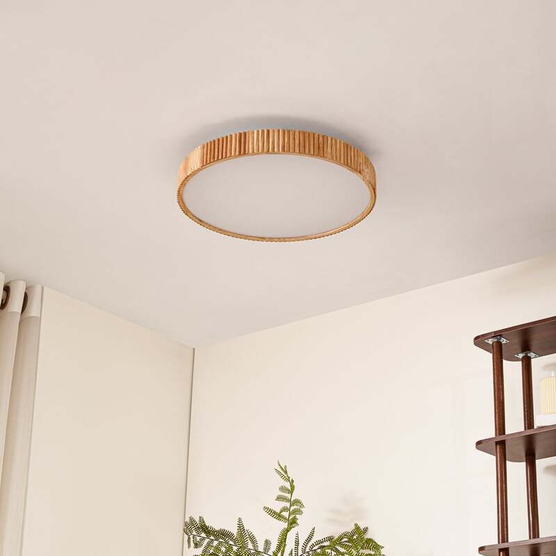 Lindby LED-Deckenleuchte Velua 50 cm dimmbar CCT Holz weiß 3600 lm - 4255830903649