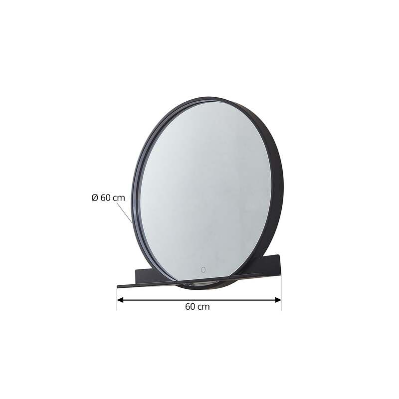 Lucande Spiegel Badspiegel LED Ablage Aluminium Glas schwarz CCT Beleuchtung Mir - 4251911777895