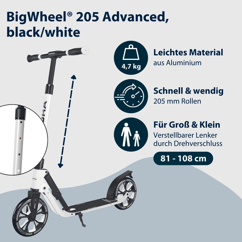 HUDORA BigWheel 205 Advanced Tretroller schwarz für 4-99 Jahre, höhenverstellbar - 4005998141656