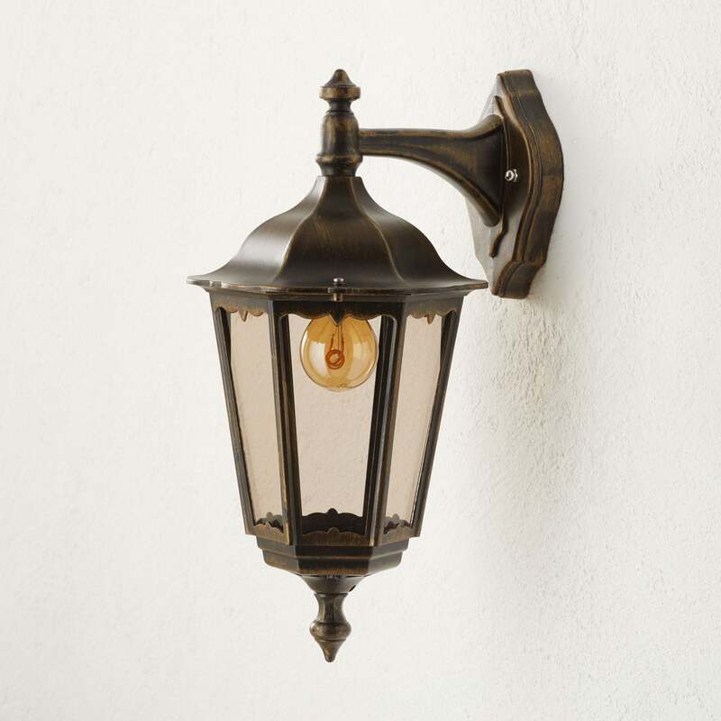 Orion Außenwandleuchte Puchberg hängend schwarz-gold dimmbar IP43 Aluminium 45cm - 9003090174232