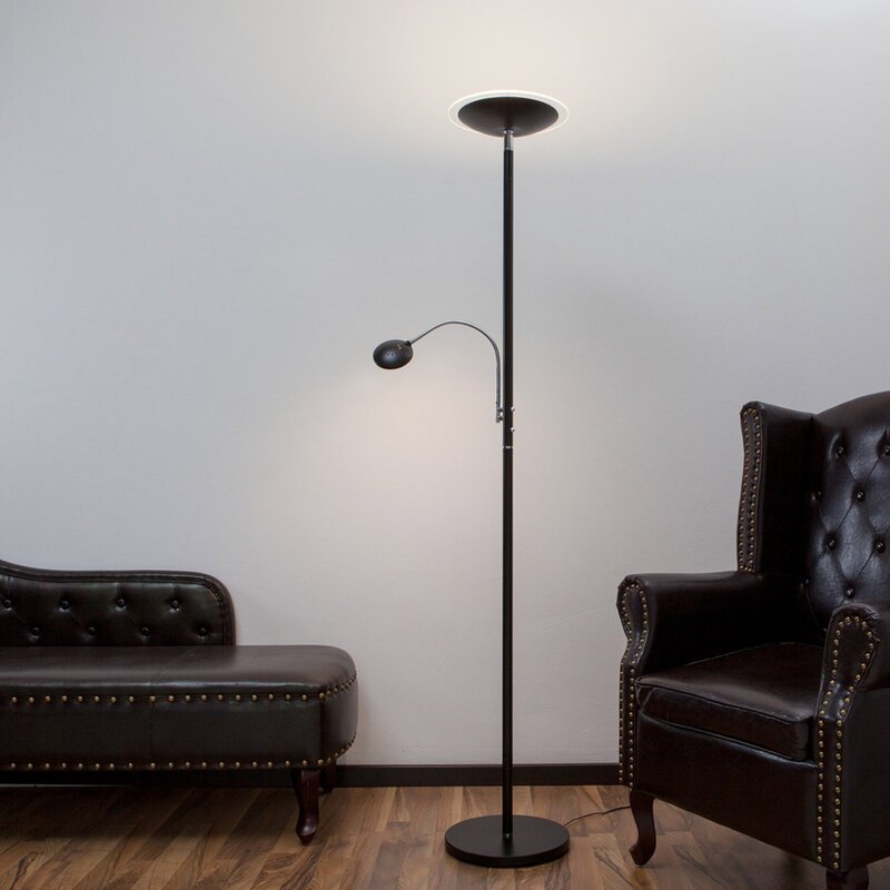 Lindby Deckenfluter Malea mit LED + Lesearm Lampe Leuchte IP20 5W 230V schwarz - 6291105701655