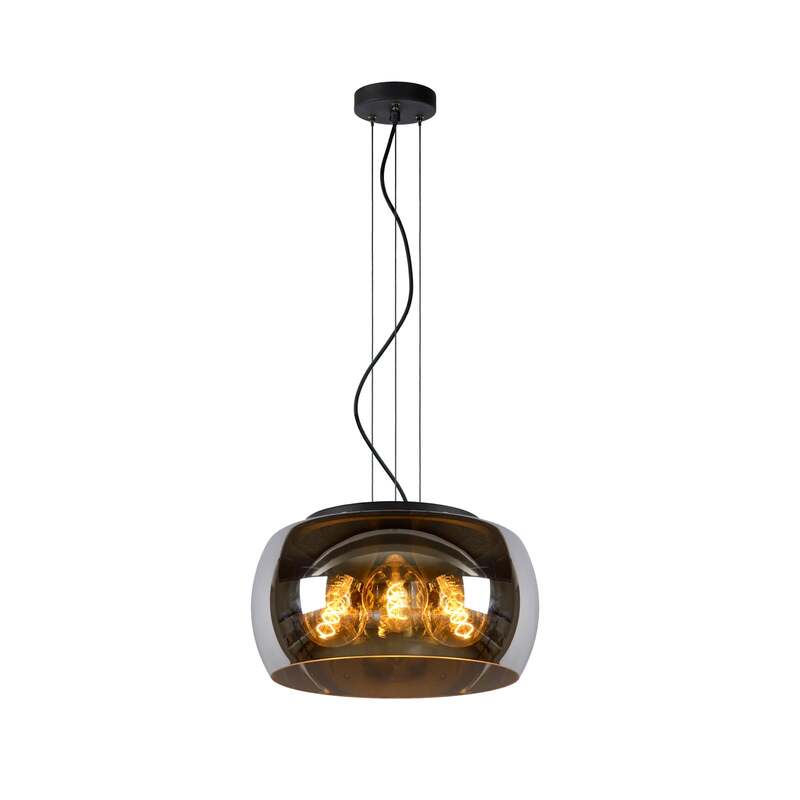 Lucide Hängeleuchte Pendelleuchte Olivia Glas rauchgrau schwarz E27 LED Ø 40 cm - 5411212452092