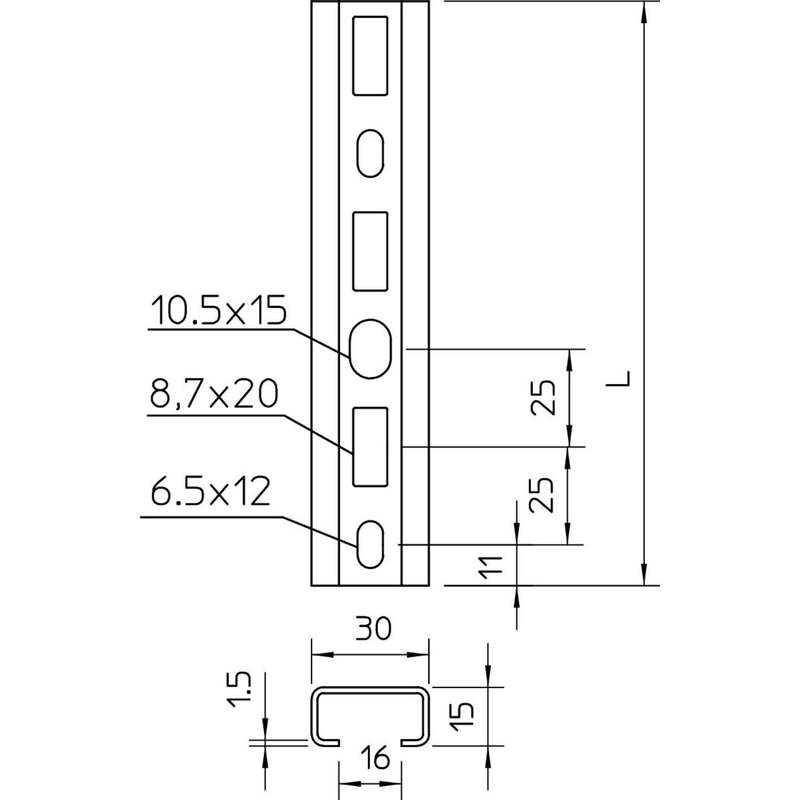 OBO Bettermann Profilschiene Kabelschiene Metall 700x30x15mm robust 10 Stück - 4012195037279