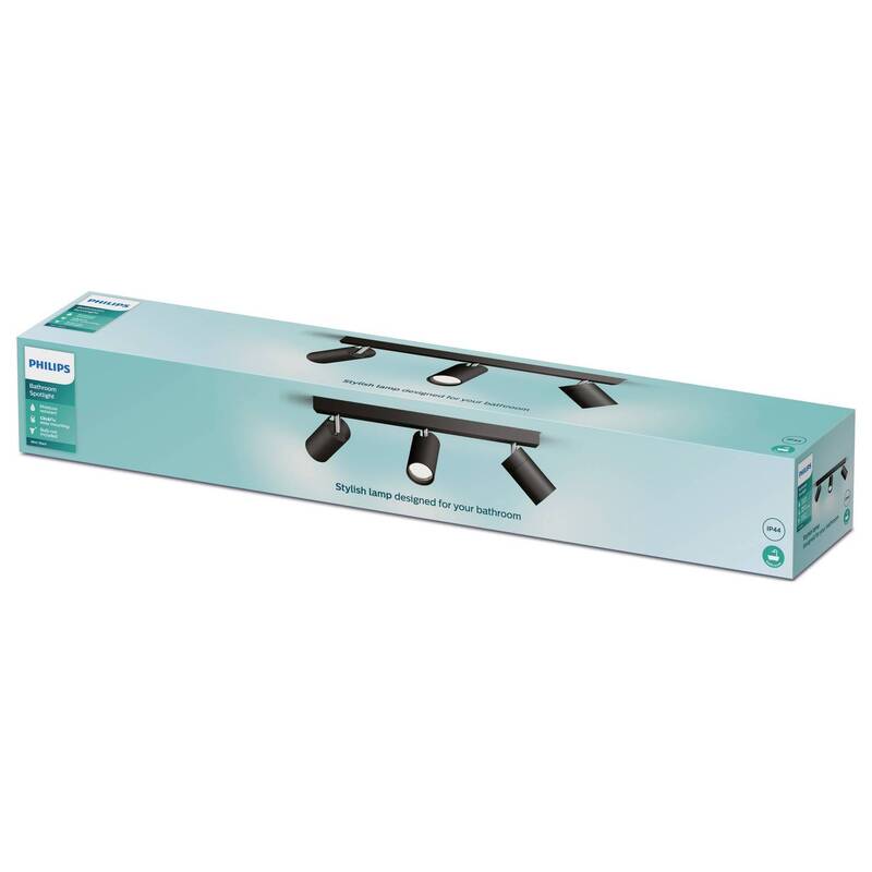 Philips Deckenstrahler GU10 Schwarz dimmbar 3-flammig IP44 Metall 442x83x119mm - 8720169299016