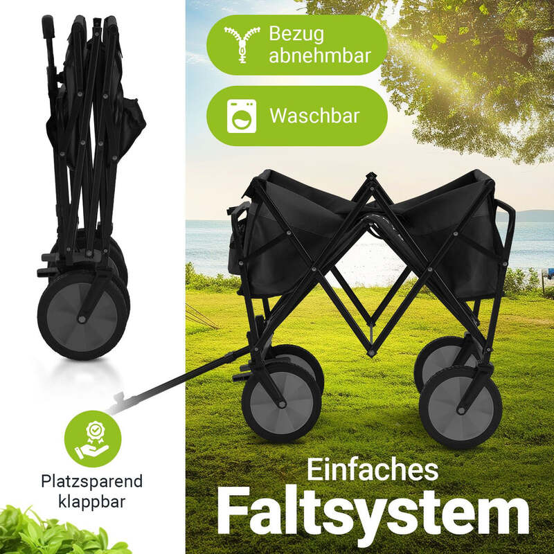 Faltbarer Bollerwagen Transportwagen für Freizeitaktivitäten schwarz 100kg - 4262437185736