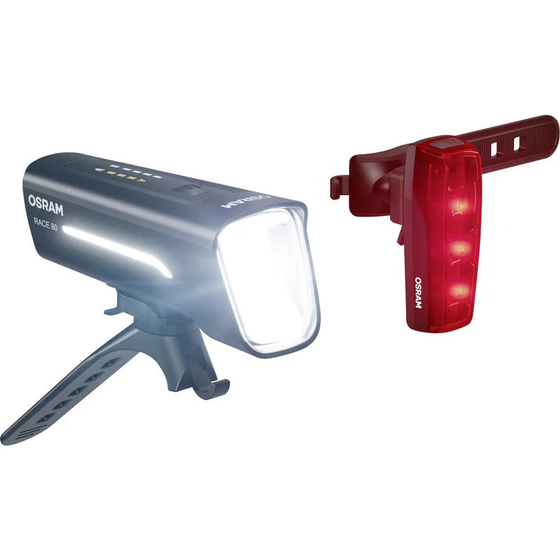 Osram Fahrradbeleuchtung Set Fahrradlicht LED akkubetrieben Schwarz RACE 80 Set - 4062172403856