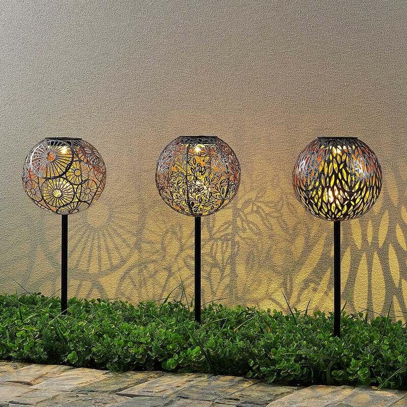 Lindby Gartenleuchte Solarleuchte Vilani LED 3er Set warmweiß IP44 54cm silber - 4251096599398