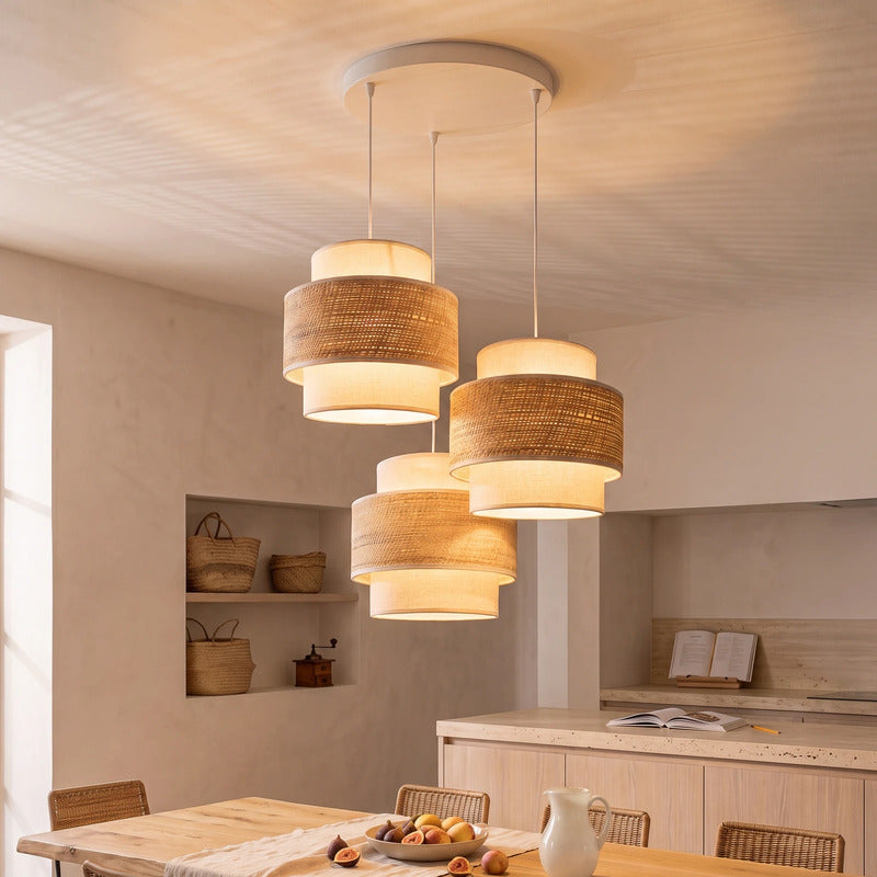 DUOLLA Hängelampe Hängeleuchte Space 3-flg LED Pendellampe Textil ecru/beige - 5905399752248
