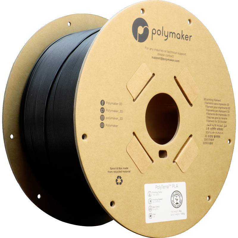 Polymaker PolyTerra PLA Filament 1,75mm Schwarz Matt 3000g 3D-Druckmaterial - 6938936701934