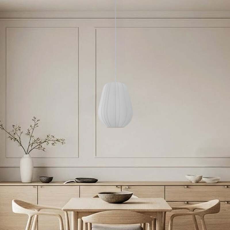 Lindby Hängeleuchte Helin weiß Ø 30 cm dimmbar E27 Stoff 150 cm Abhängung - 4251911793796