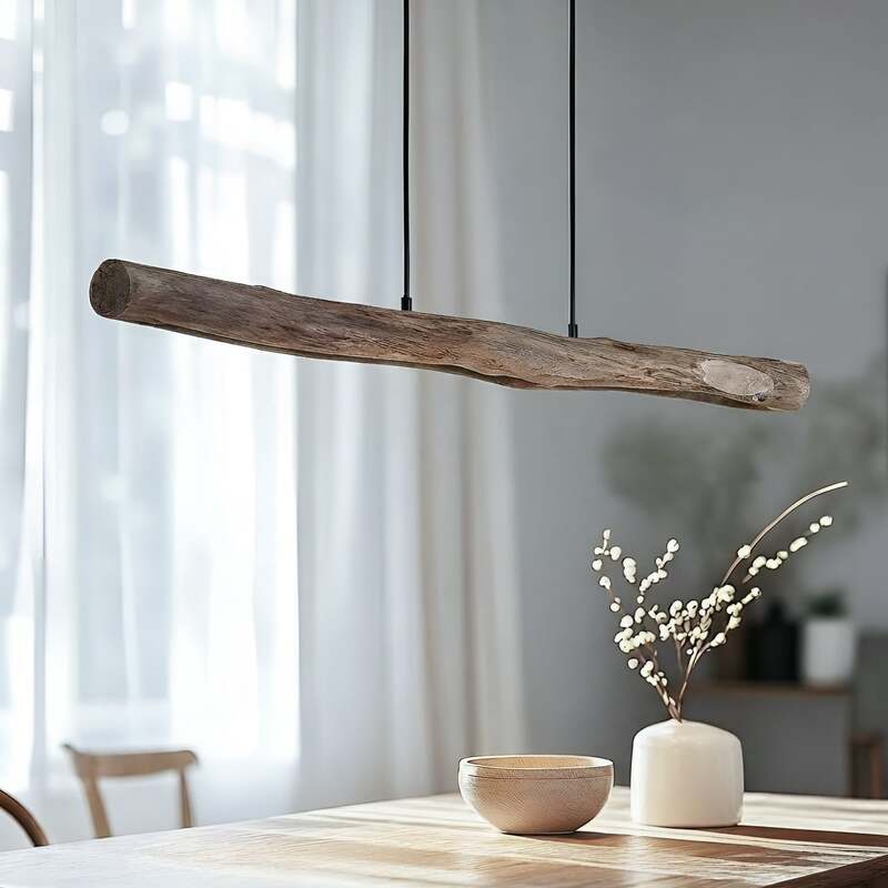 Lindby Hängeleuchte Nekala LED dimmbar Eukalyptusholz 120cm Pendelleuchte Lampe - 4251096597868