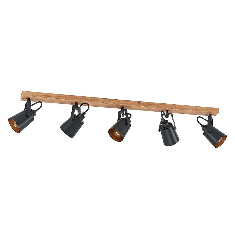 Lindby Deckenstrahler Kimban 5-flg 106 cm Holz Metall dimmbar schwarz/gold - 4251911706802