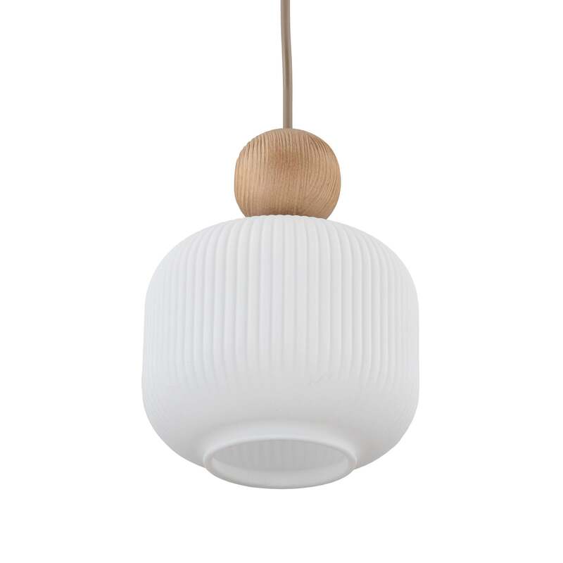Pendelleuchte Ballo Hängelampe LED dimmbar 1-flammig weiß Ø15cm E14 Glas Holz - 5906135110490