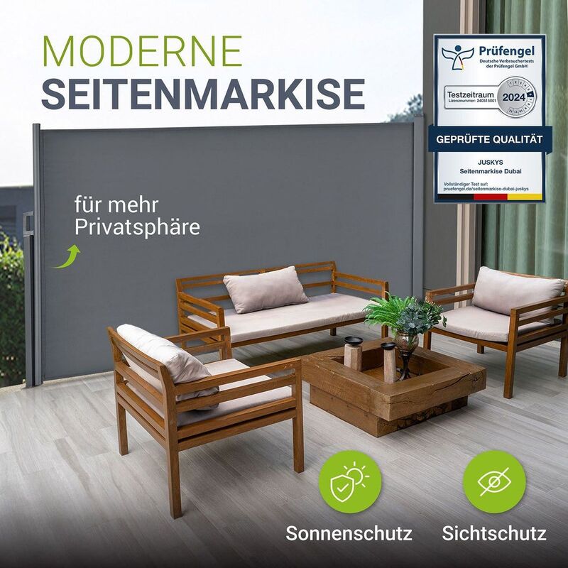 Seitenmarkise Dubai Sichtschutz für Balkon Terrasse ausziehbar 2m hoch 3-5m - 4260565524618