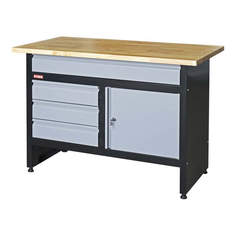 STIER Werkbank Basic Werkbank Kautschukholz 300kg Tragfähigkeit 1200x600mm - 4251709612841