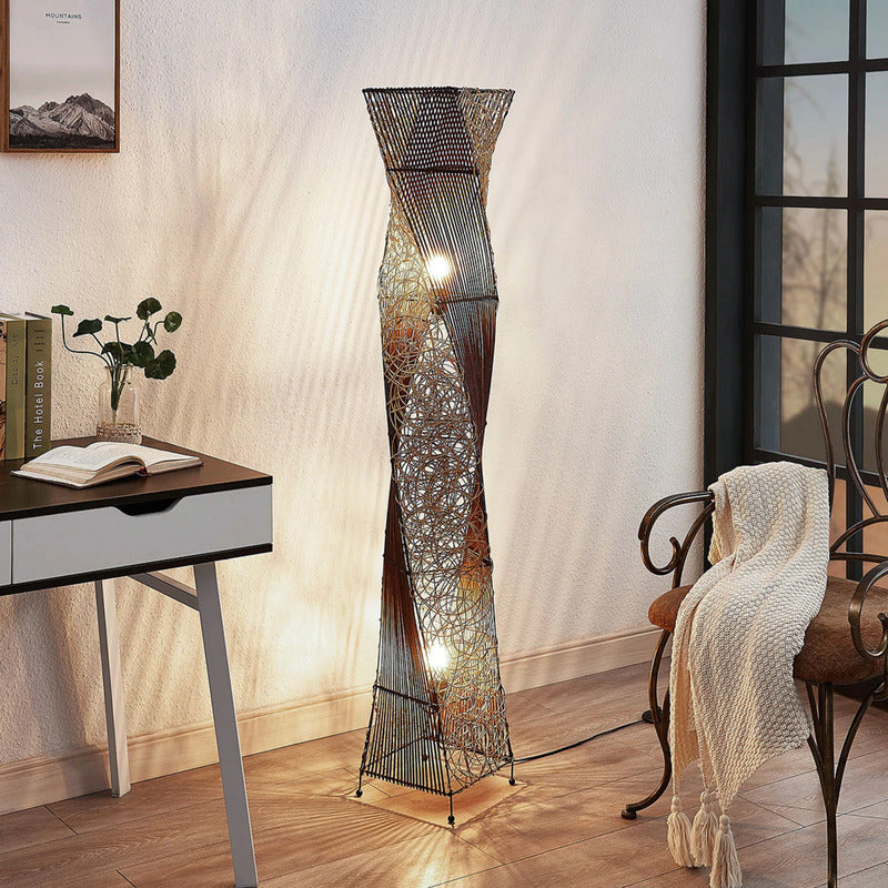 Lindby Stehlampe Rattan Kassia LED Lampe Leuchte gemütliches Licht 150cm braun - 4251096558180