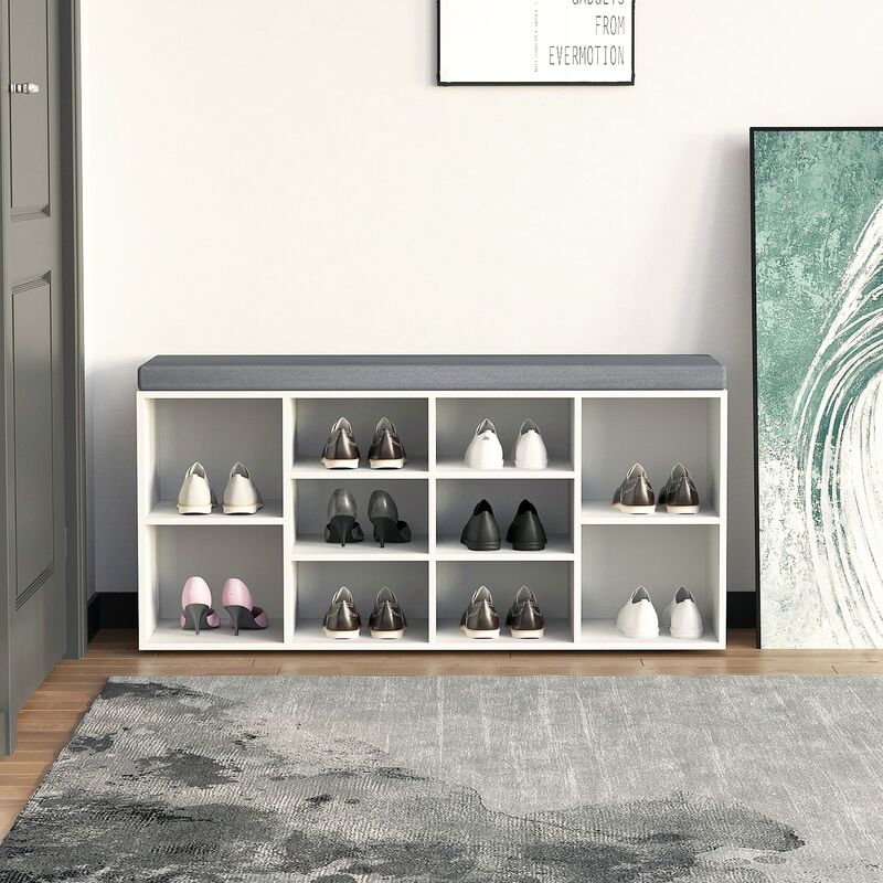 hjh LIVING Schuhschrank Schuhregal ESTHA 10 Weiß Aufbewahrung Sitzbank - 4064323106487