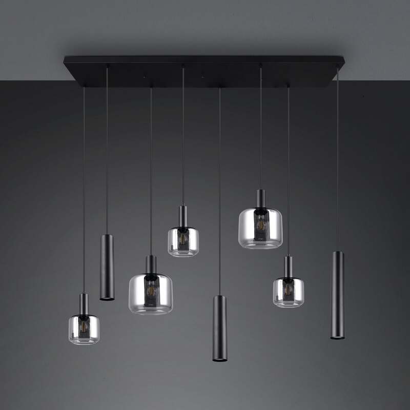 TRIO LIGHTING Hängelampe Pendelleuchte Mataro chrom/schwarz 118cm 8-flg Glas - 4017807612929