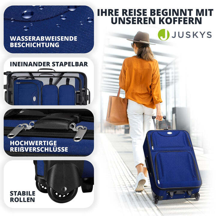 Reise Trolley Kofferset Athen 5-teilig 2 Trolleys Umhängetasche Set blau - 4260565527619