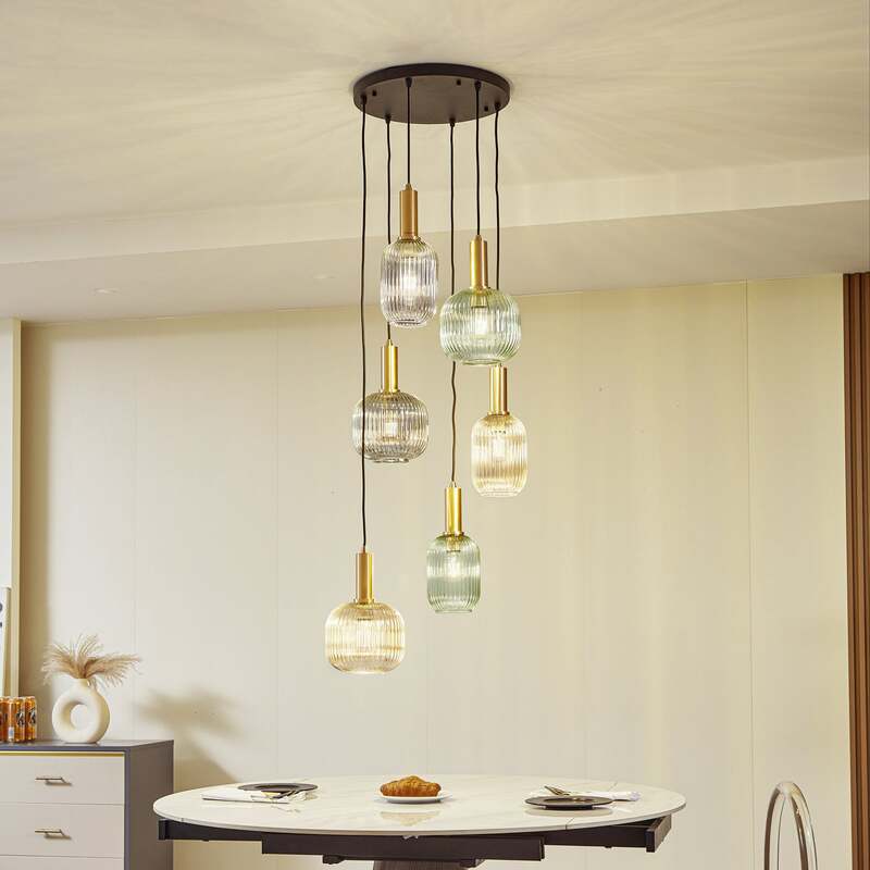 Lindby Hängeleuchte Doroteo grün amber grau Glas Deckenlampe SIEHE TEXT/FOTO - 4251911793017