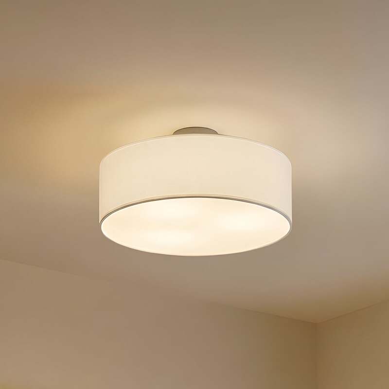 Lindby Deckenleuchte Lampe Sebatin LED Leuchte dimmbar weiß Ø40cm Stoff nickel - 4251096503111