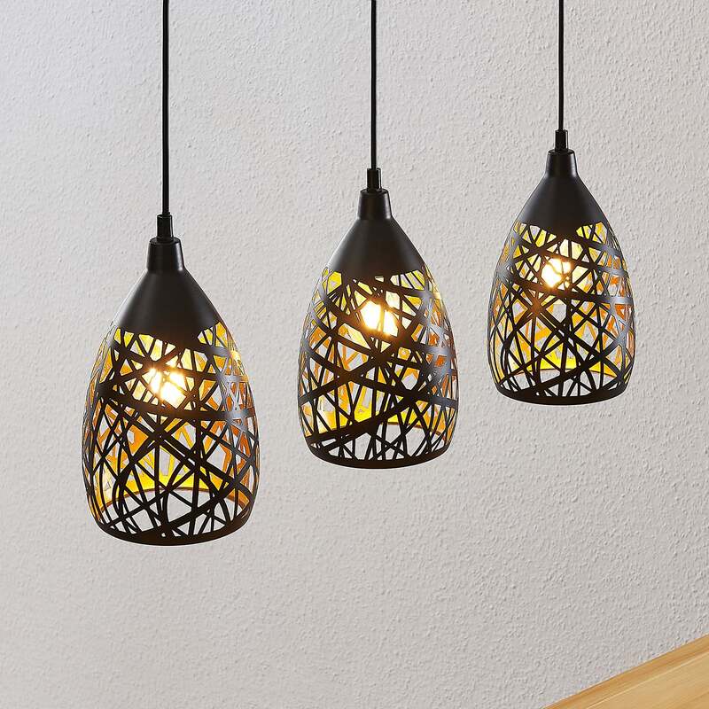 Lindby Pendelleuchte Hängeleuchte Marcello LED Lampe dimmbar schwarz-gold 75cm - 4251096570670