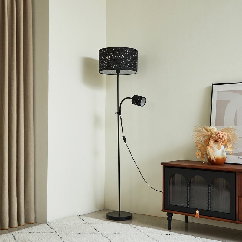 Lindby Stehleuchte Melanie schwarz Stoff, Ø 36 cm Stehlampe Lampe Leuchte Spot - 4251911797831