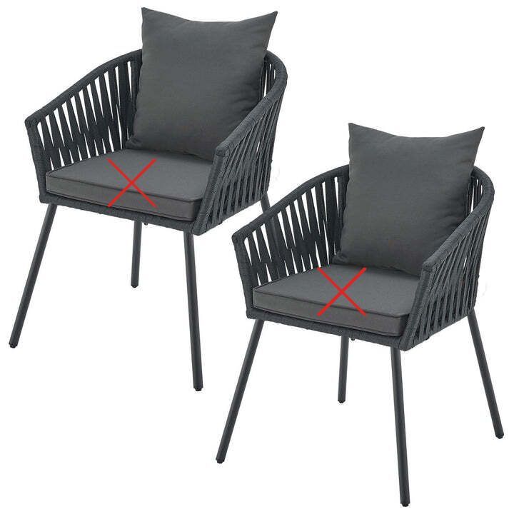 Gartenstuhl Rope 2er Set Stuhl mit Seilgeflecht und Kissen dunkelgrau schwarz - 4262437184661