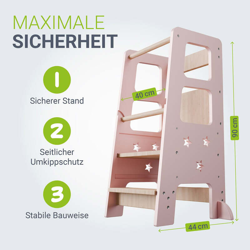 Lernturm Henny Kinderhochstuhl höhenverstellbar stabil rosa 40x90 cm ab 1 Jahr - 4262437182872