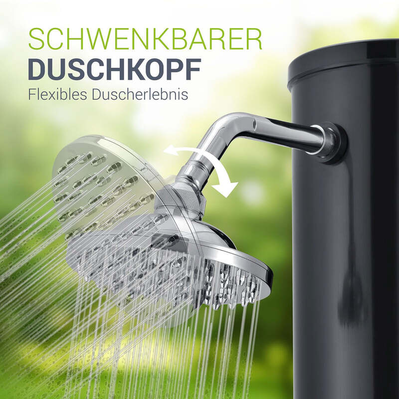 Solardusche Victoria Gartendusche mit großem Regen-Duschkopf 20l schwarz-silber - 4260565523291