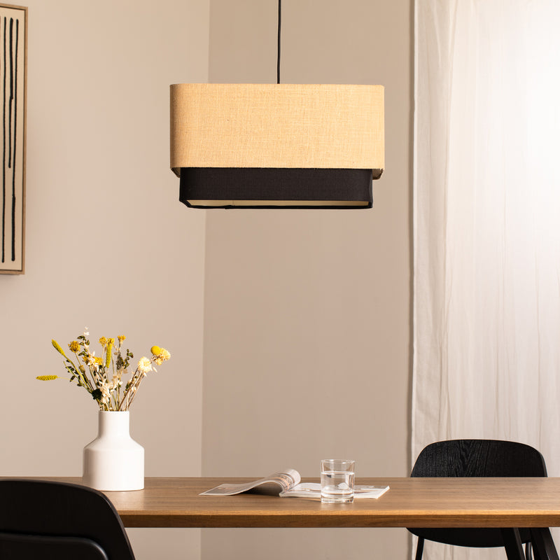 Hängeleuchte Kwadro Duo LED Pendelleuchte dimmbar schwarz beige 50x50cm Jute - 5906742034974