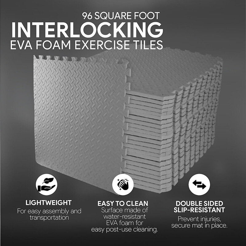 BalanceFrom Fitness Puzzle Mat 96ft² EVA Schaum Fliesen rutschfest grau 24 Stück - 0856271007817