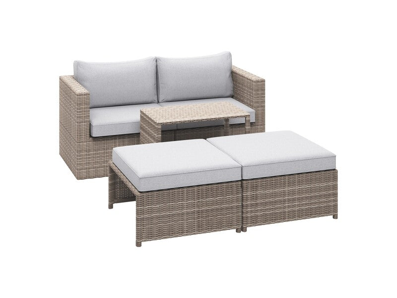 Balkonmöbel-Set Olea Mini 5-teilig Polyrattan hellgrau mit bequemen Auflagen - 4007876510691