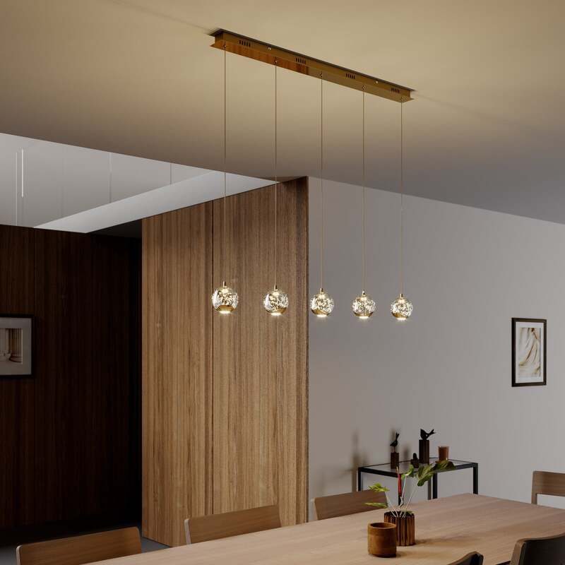 Lucande Pendelleuchte Hängeleuchte Hayley LED 5-flammig gold Glas 96cm Leuchte - 4251096562491