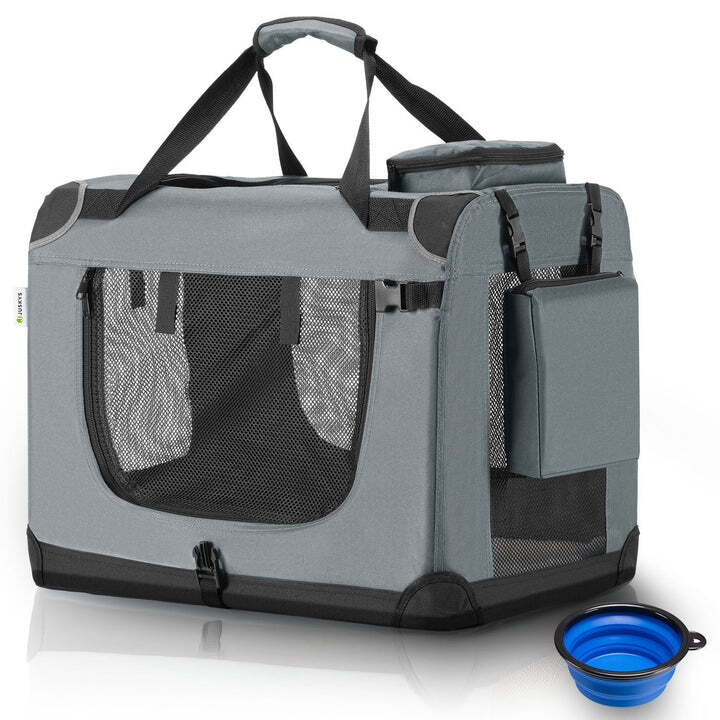 Faltbare Hundetransportbox Lassie grau mit Tragegriff Liegedecke für Hunde L - 4260565521037