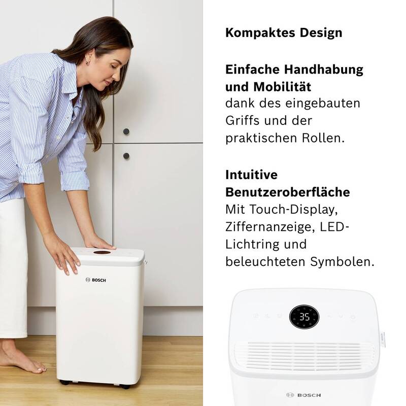 Bosch Luftentfeuchter DRY 2000 12L/Tag für Räume bis 55m³ leise 35dB Weiß - 4069143047767