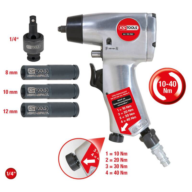 KS Tools Glühkerzenlöser Druckluft Vibrationsschrauber 5-tlg Werkzeugset 1800g - 4042146236031