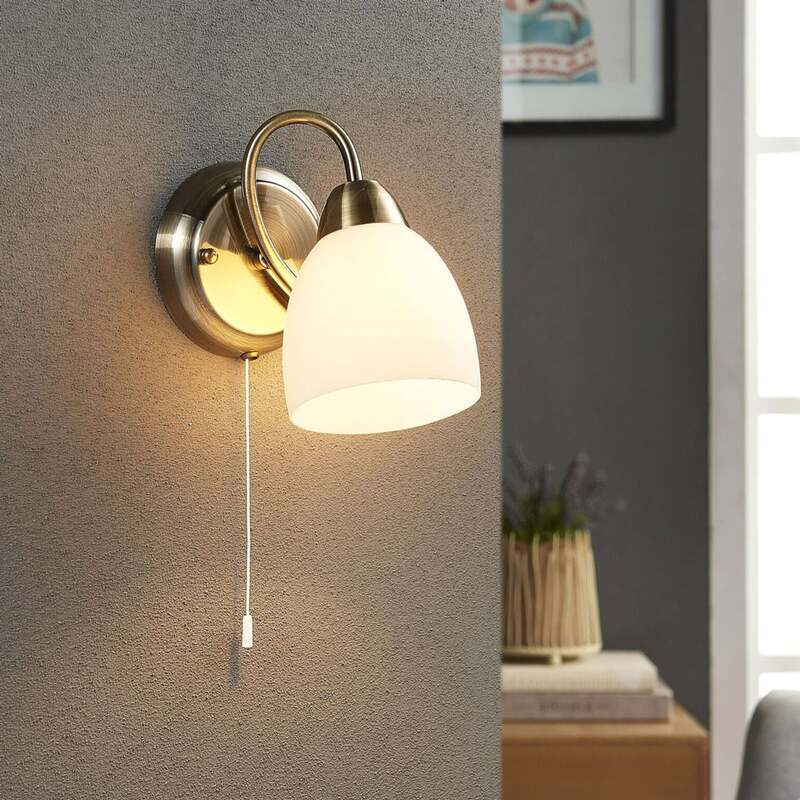Lindby Wandleuchte Mael LED Wandlampe altmessing Zugschalter 20cm Höhe 14cm - 4251096517194