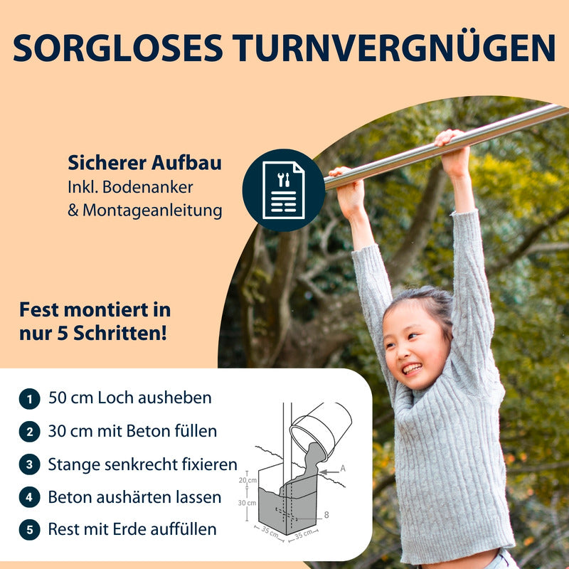 HUDORA Fabian Pro Turnreck für Outdoor, verstellbar, max. 100 kg, grau - 4005998858394