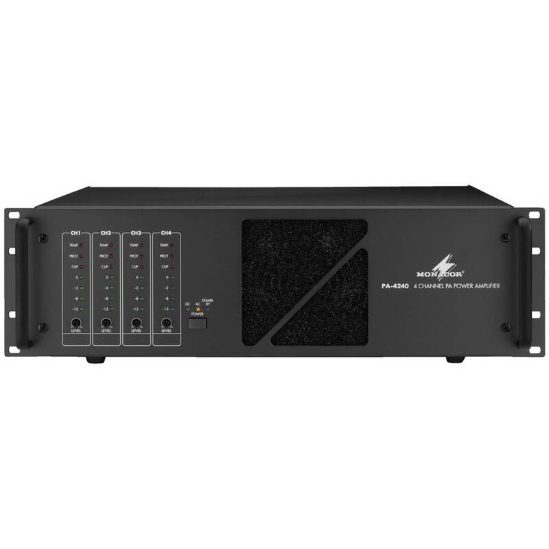 Monacor PA-4240 ELA-Verstärker 240W 4-Kanal Audio Verstärkung XLR Eingang 28kg - 4007754143171