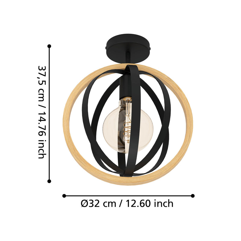 EGLO Deckenleuchte Lampe Basildon Holz Stahl schwarz braun Deckenlampe E27 474 - 9002759437367