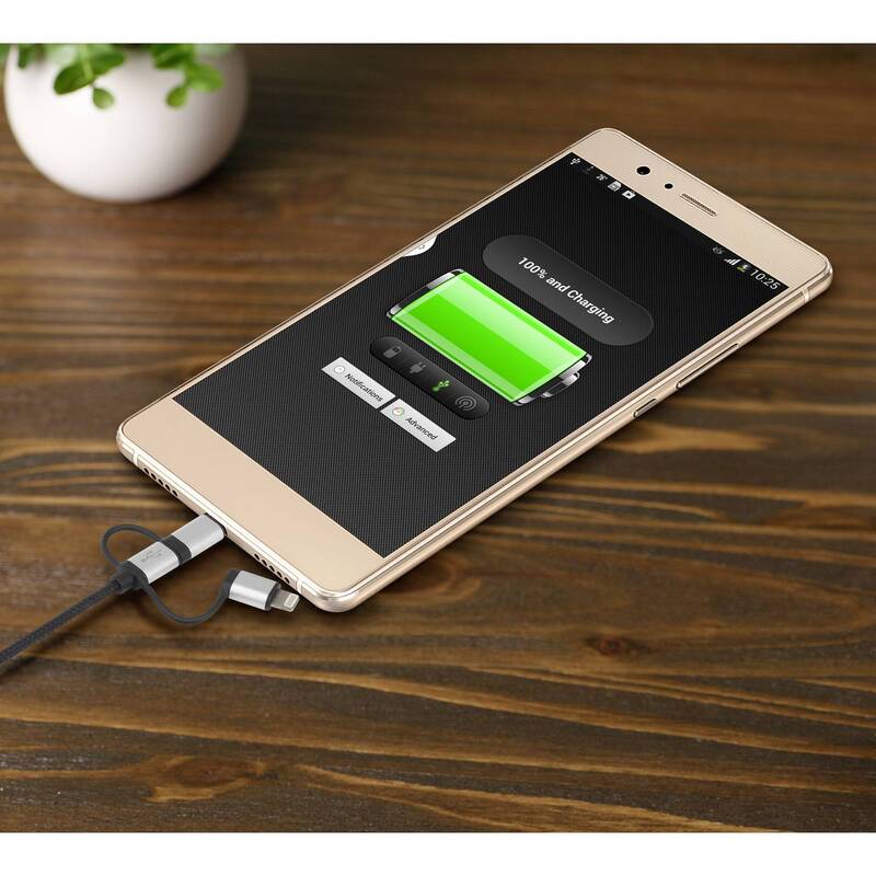 Renkforce USB-Kabel 3-in-1 USB-A USB-C Micro-B Apple Lightning 3m dunkelgrau - 4053199531509