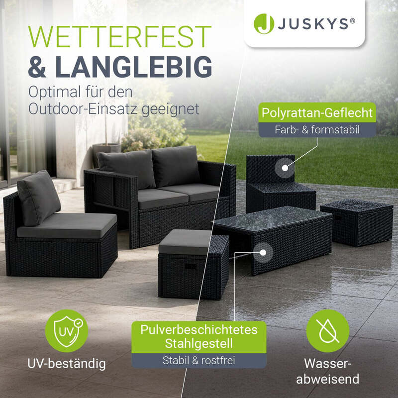 Polyrattan Lounge Salou Gartenmöbel Set für 6 Personen mit Polstern schwarz grau - 4262437180267
