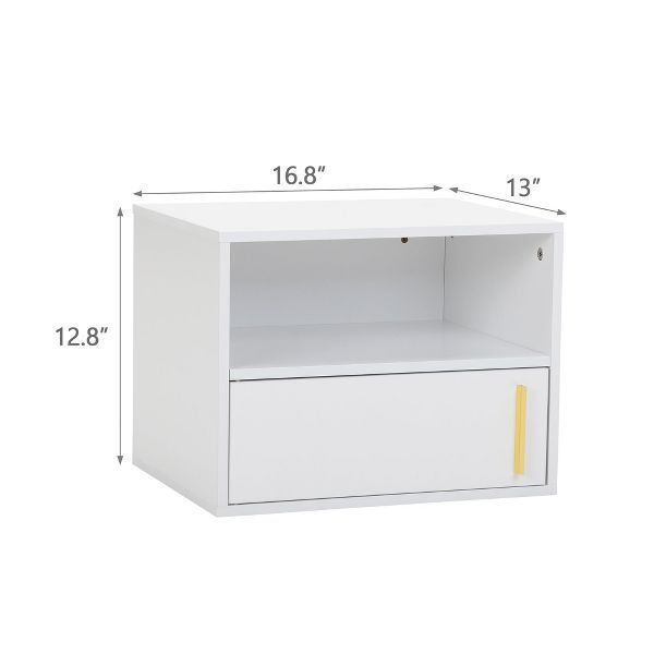 Moderne Wand-Nachttische 2er Set mit Schubladen und Stauraum in Weiß 33x42,5cm - 6974062899367