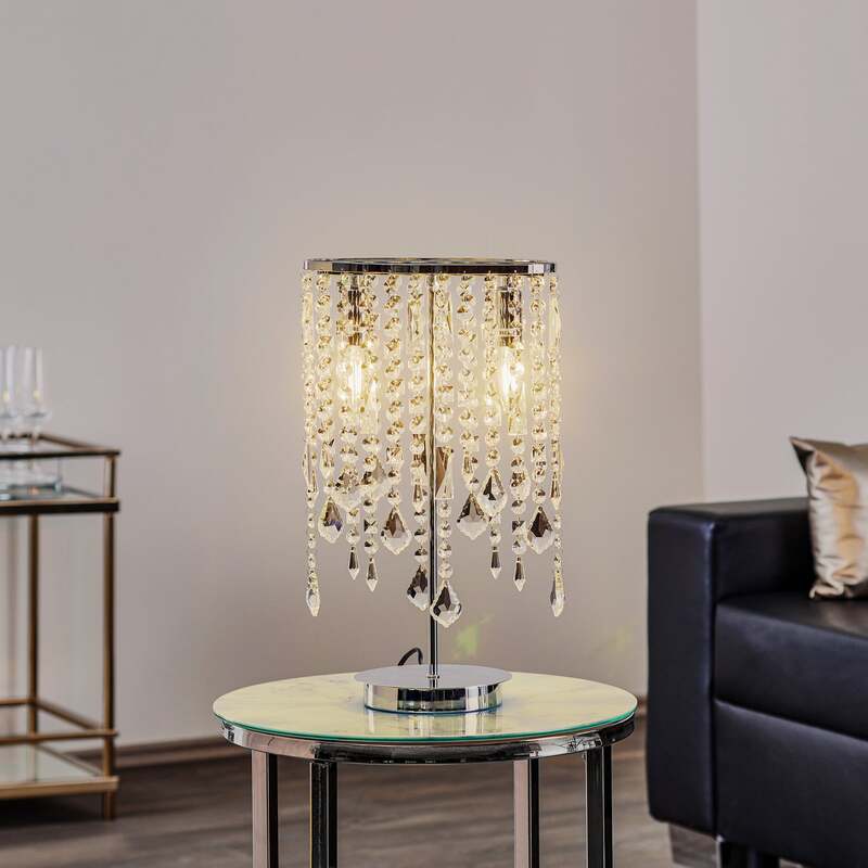 Euluna Tischleuchte Laila Schreibtischlampe E14 mit Kristall-Behang zweiflammig - 8030626527935